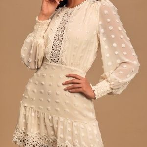 Lust or Love Cream Embroidered Lace Long Sleeve Dress Lulus Small
